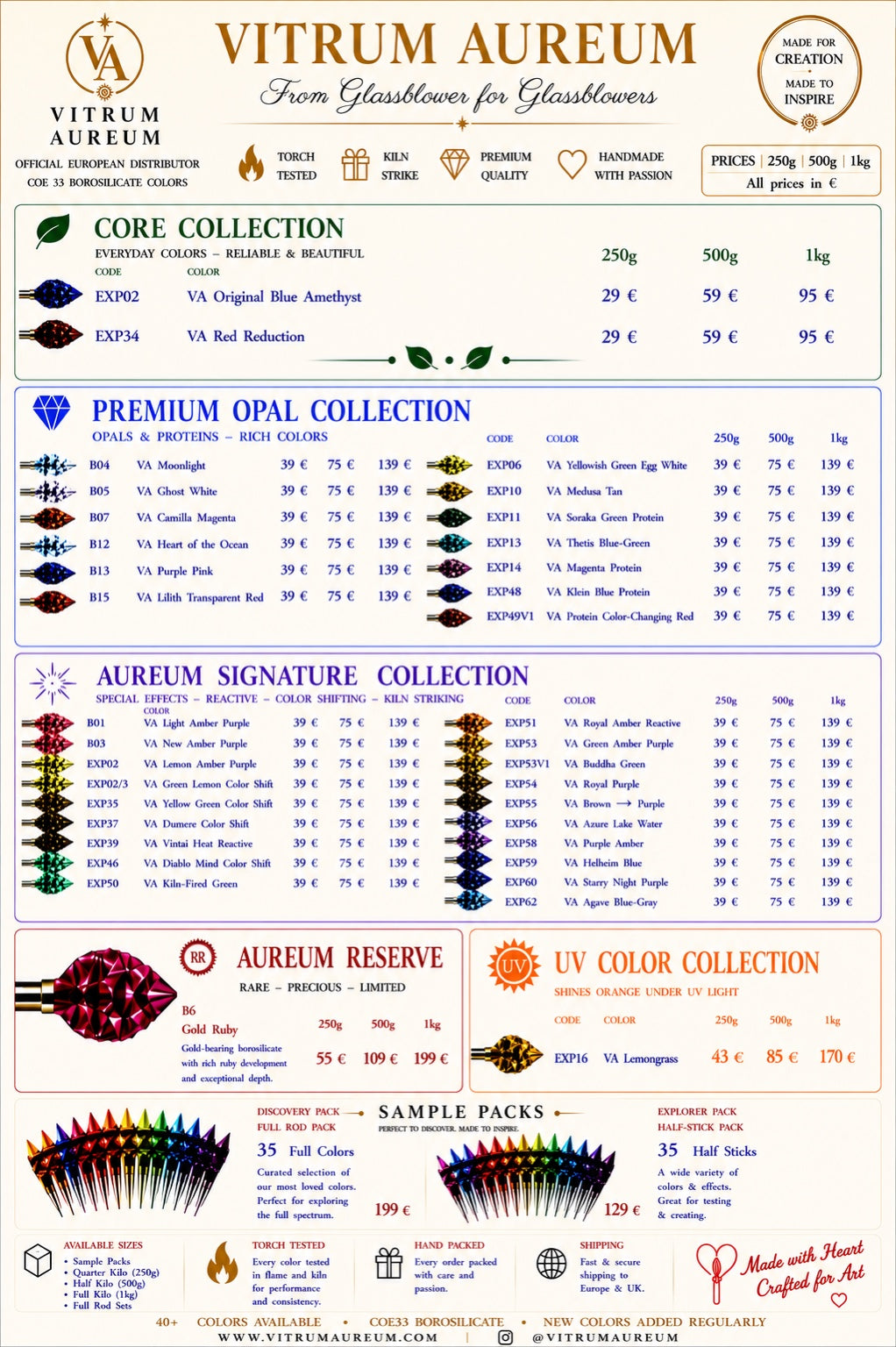 Vitrum Aureum current color and sample pack price list
