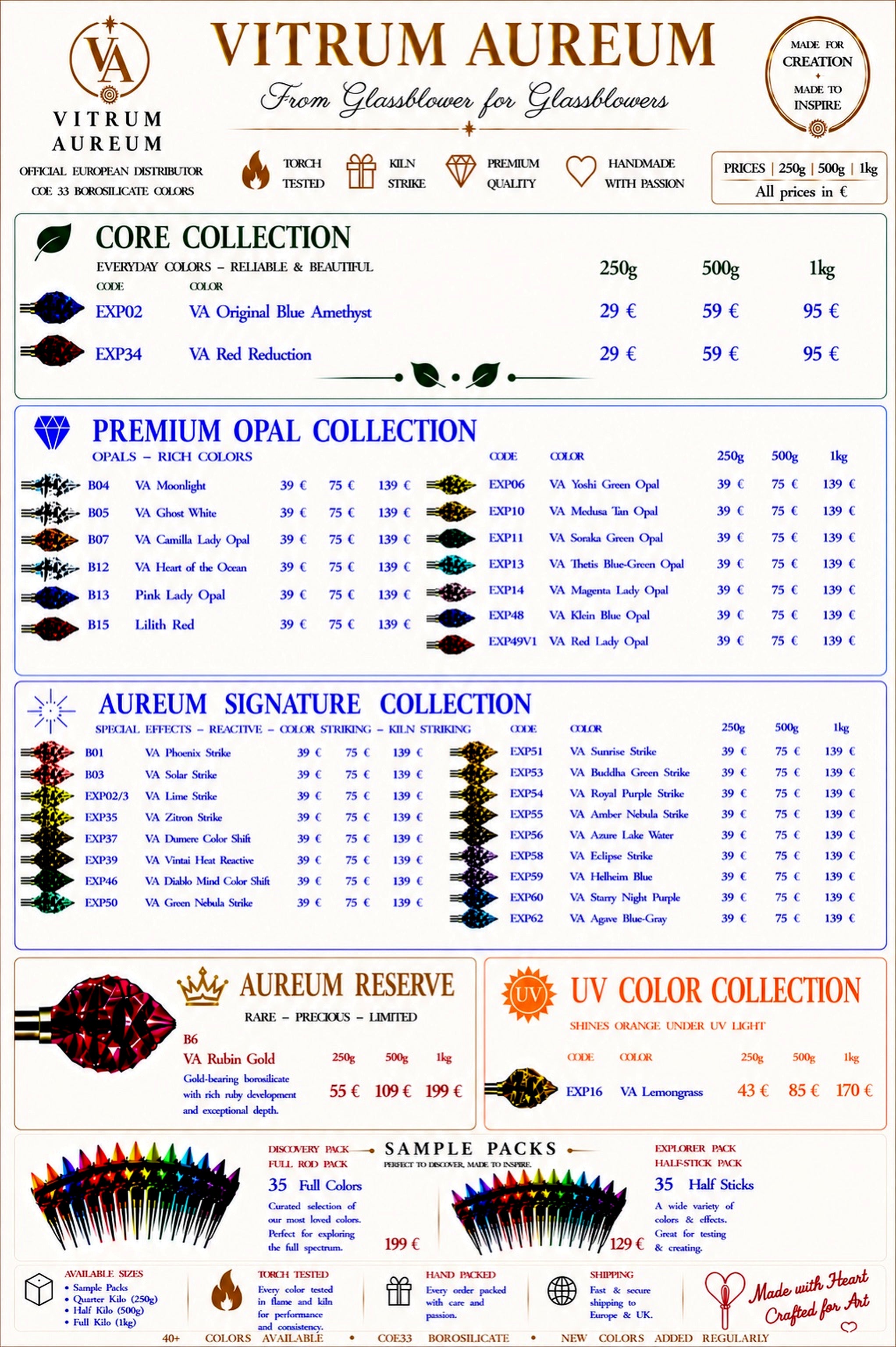 Vitrum Aureum current color and sample pack price list